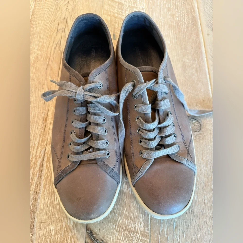 John Varvatos Brown Gray Leather Lace-Up Sneakers 10.5